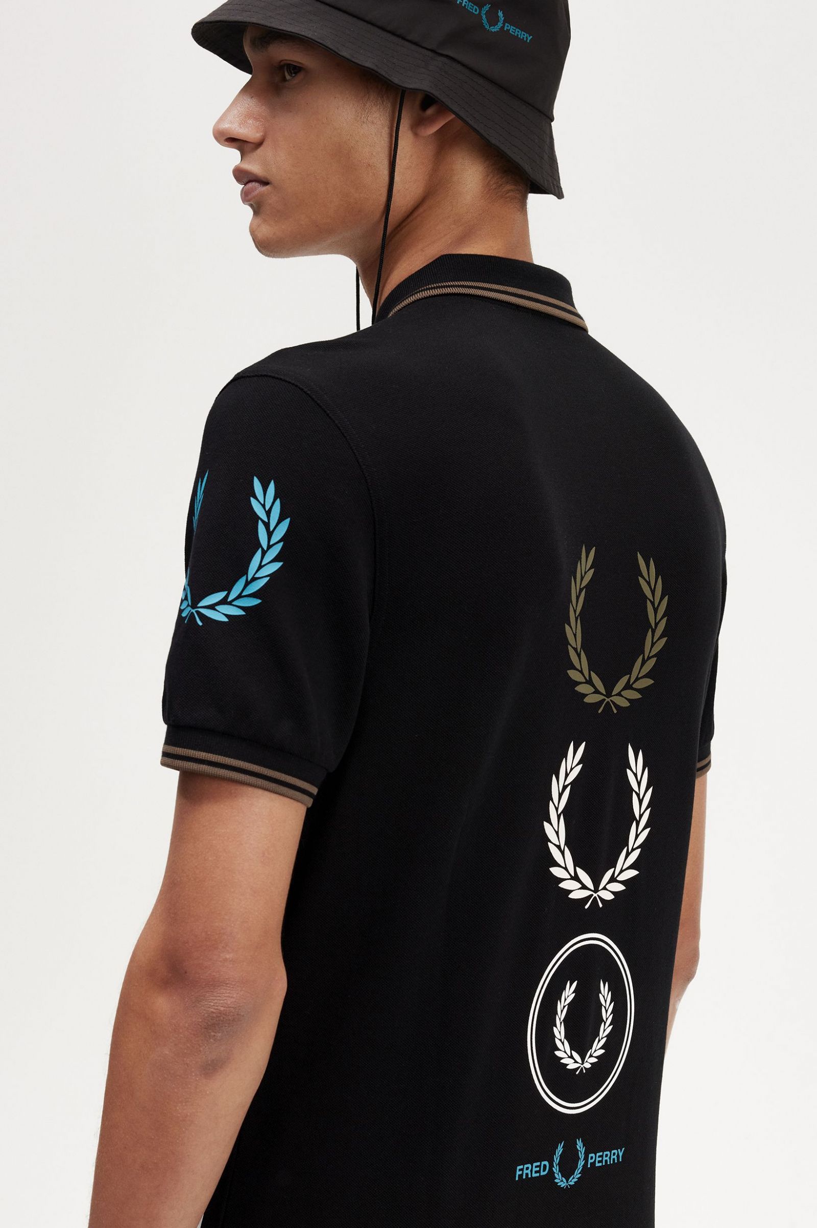 Graphic Branded Fred Perry Shirt - Black | Men's Polo Shirts