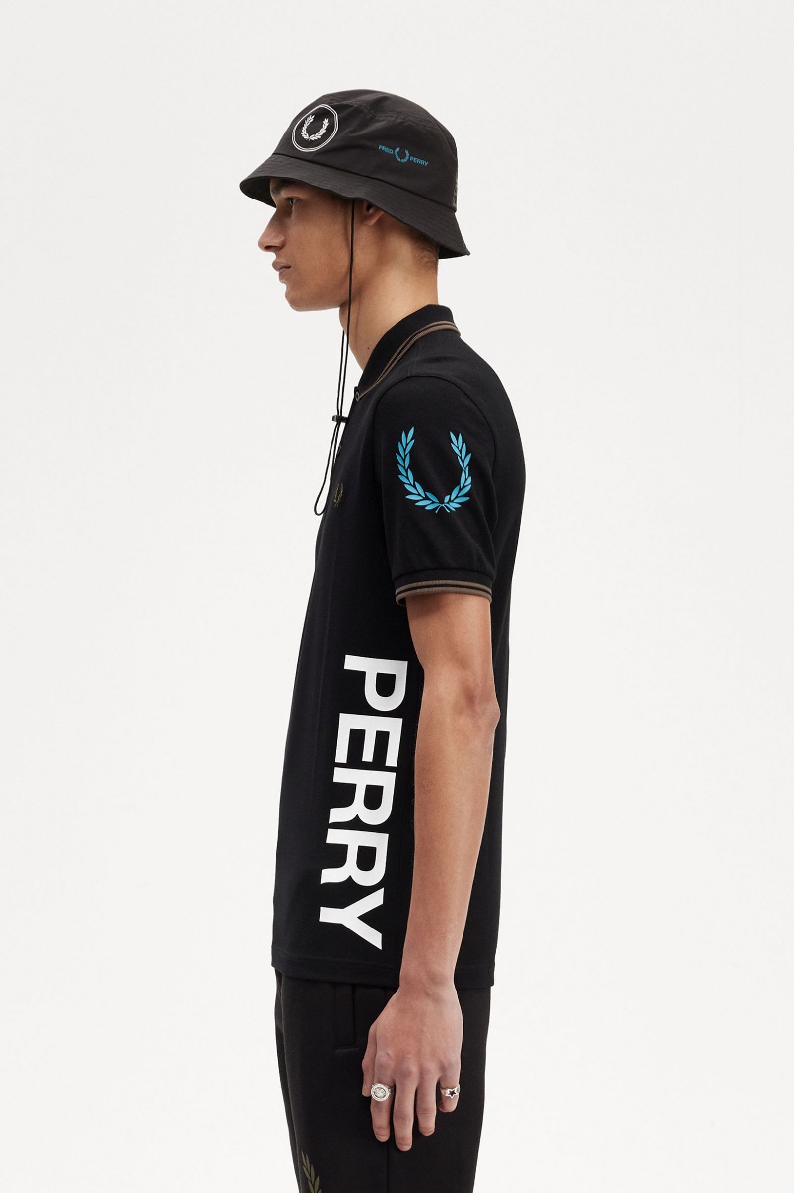 Graphic Branded Fred Perry Shirt - Black | Men's Polo Shirts