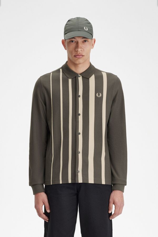 Gradient Stripe Long Sleeve Polo Shirt