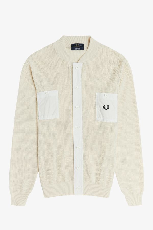 Woven Pocket Textured Cardigan