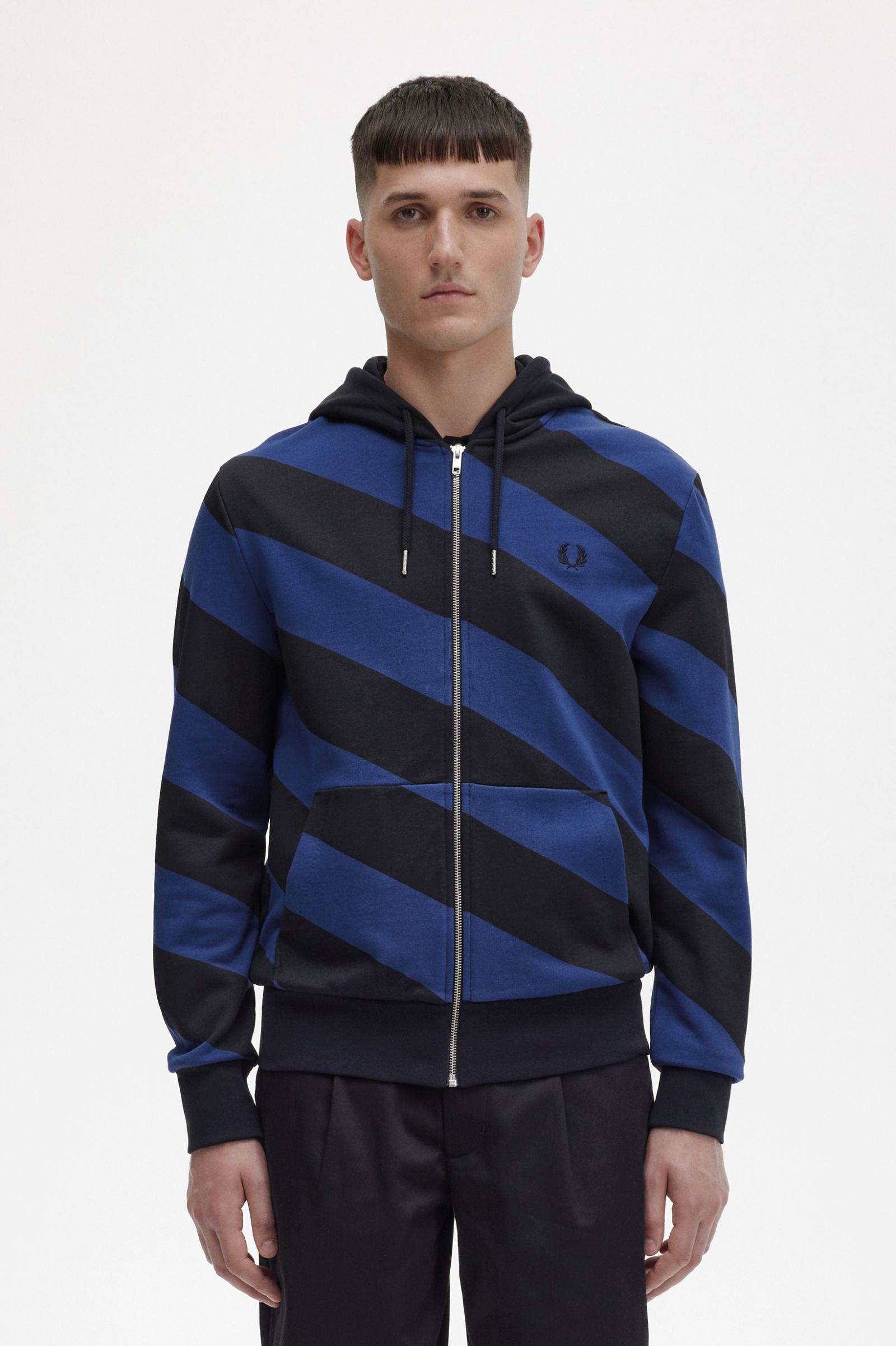 Striped Zip Through Hooded Sweatshirt