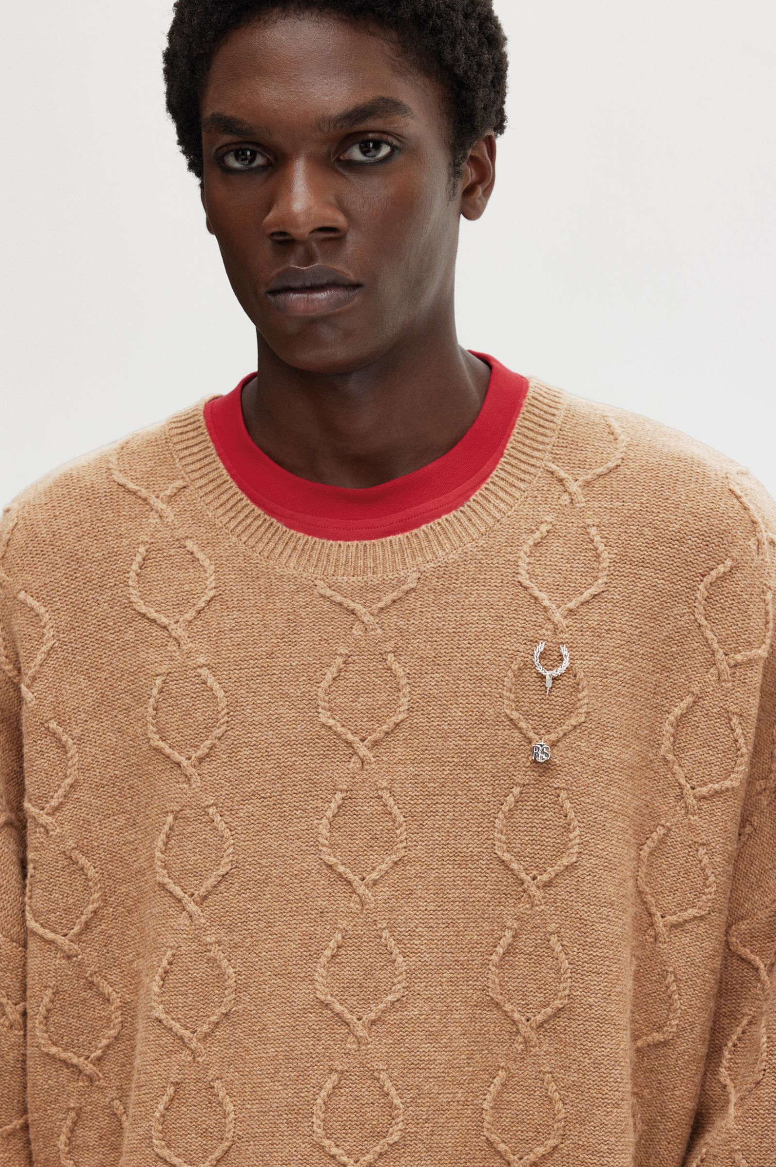 Patch Detail Oversized Jumper - Almond | Raf Simons | Polo Shirts,  Sweatshirts & Outerwear | Fred Perry UK