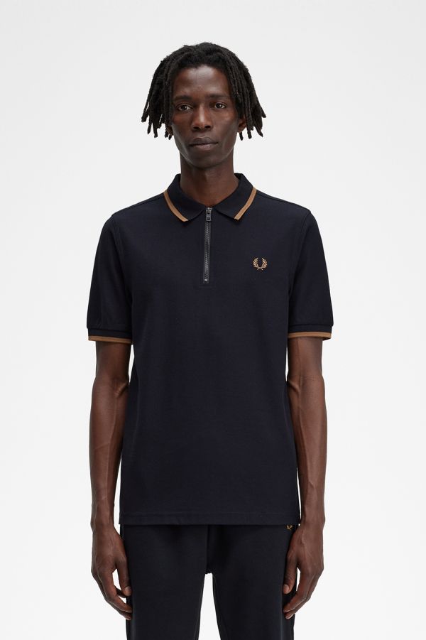 Zip Neck Crepe Polo Shirt