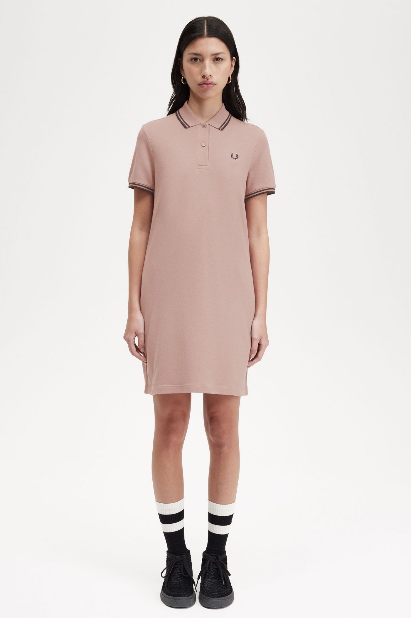 Twin Tipped Fred Perry Shirt Dress - Dark Pink / Whisky Brown