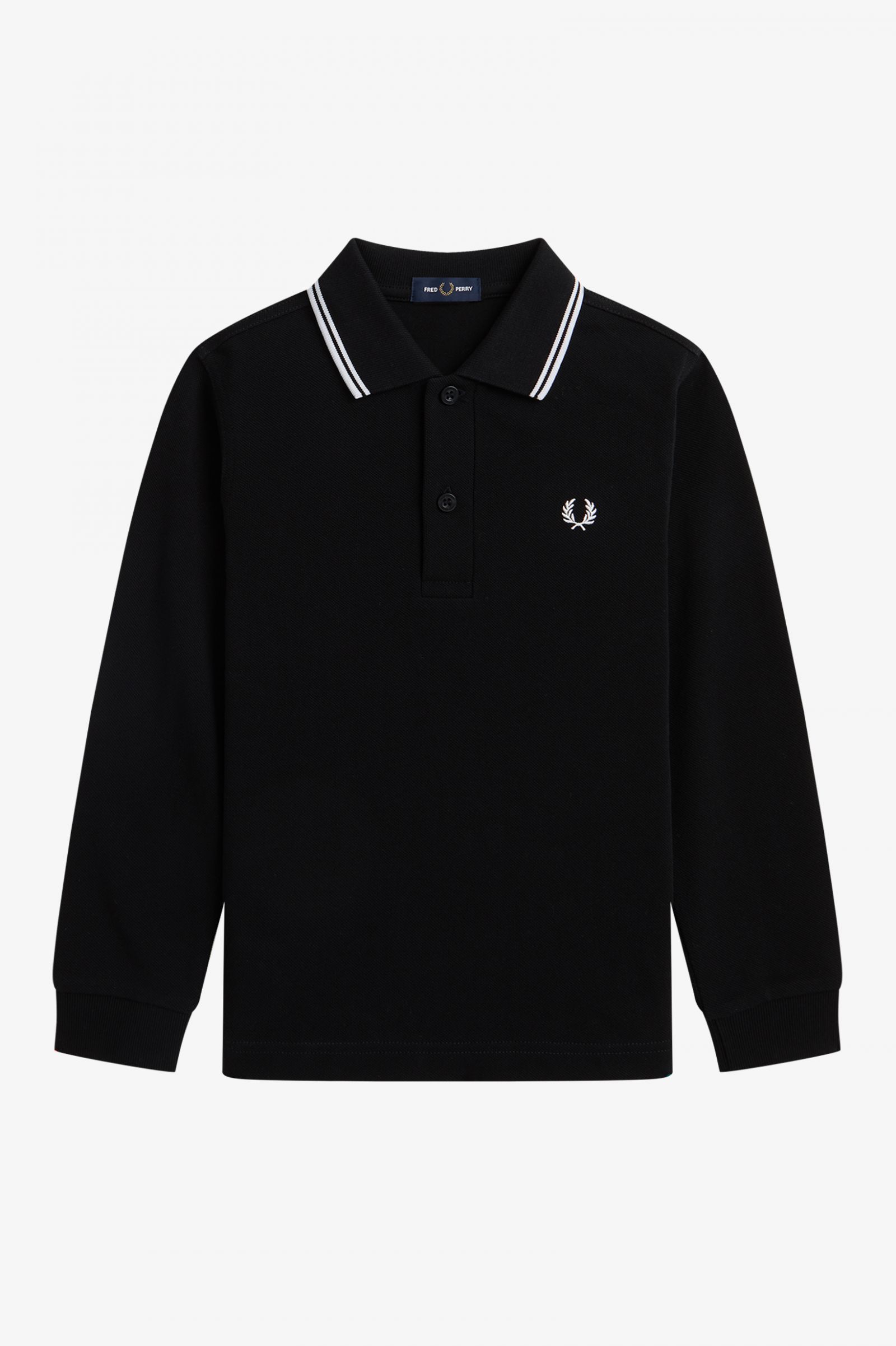 Kids Long Sleeve Twin Tipped Fred Perry Shirt - Black / White / White ...