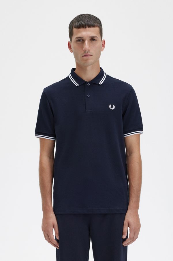 M3600 - Navy / Snow White / Burnt Red | The Fred Perry Shirt 
