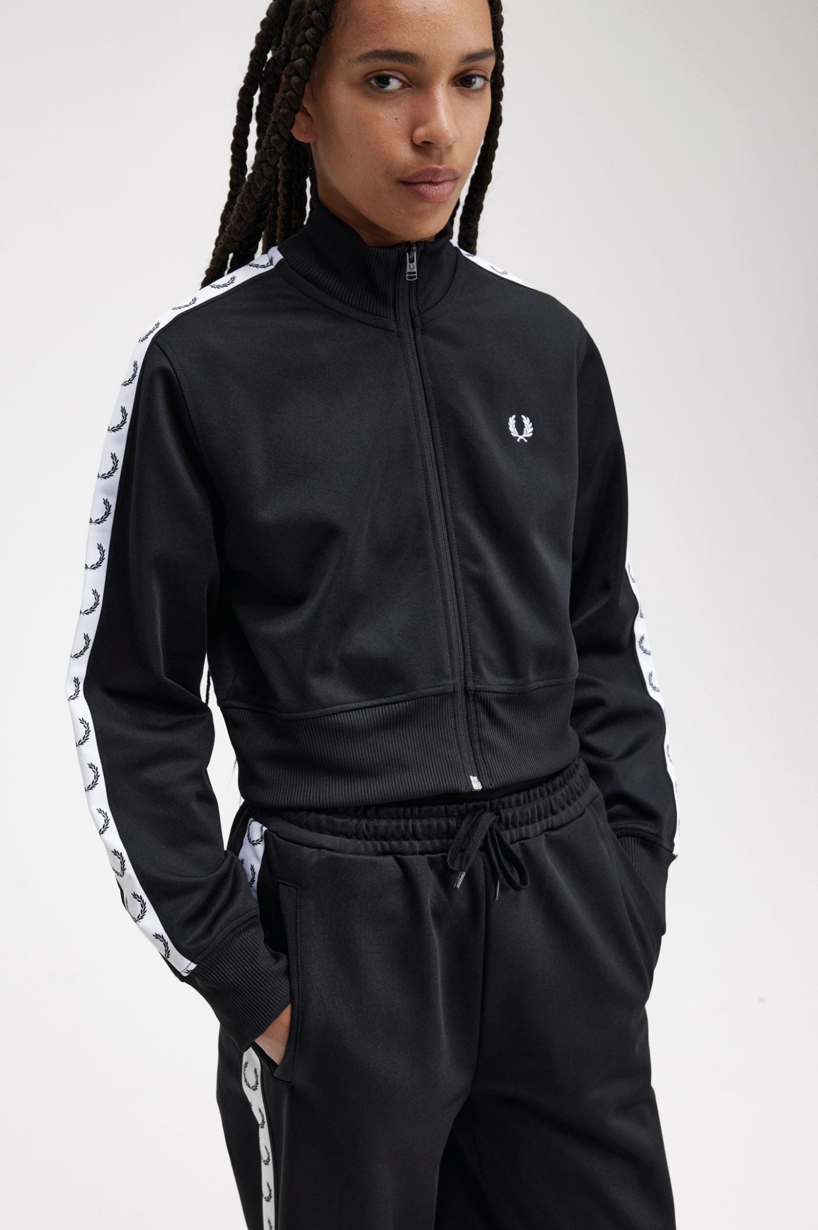 Cropped Taped Track Jacket - Black | Women's Coats & Jackets