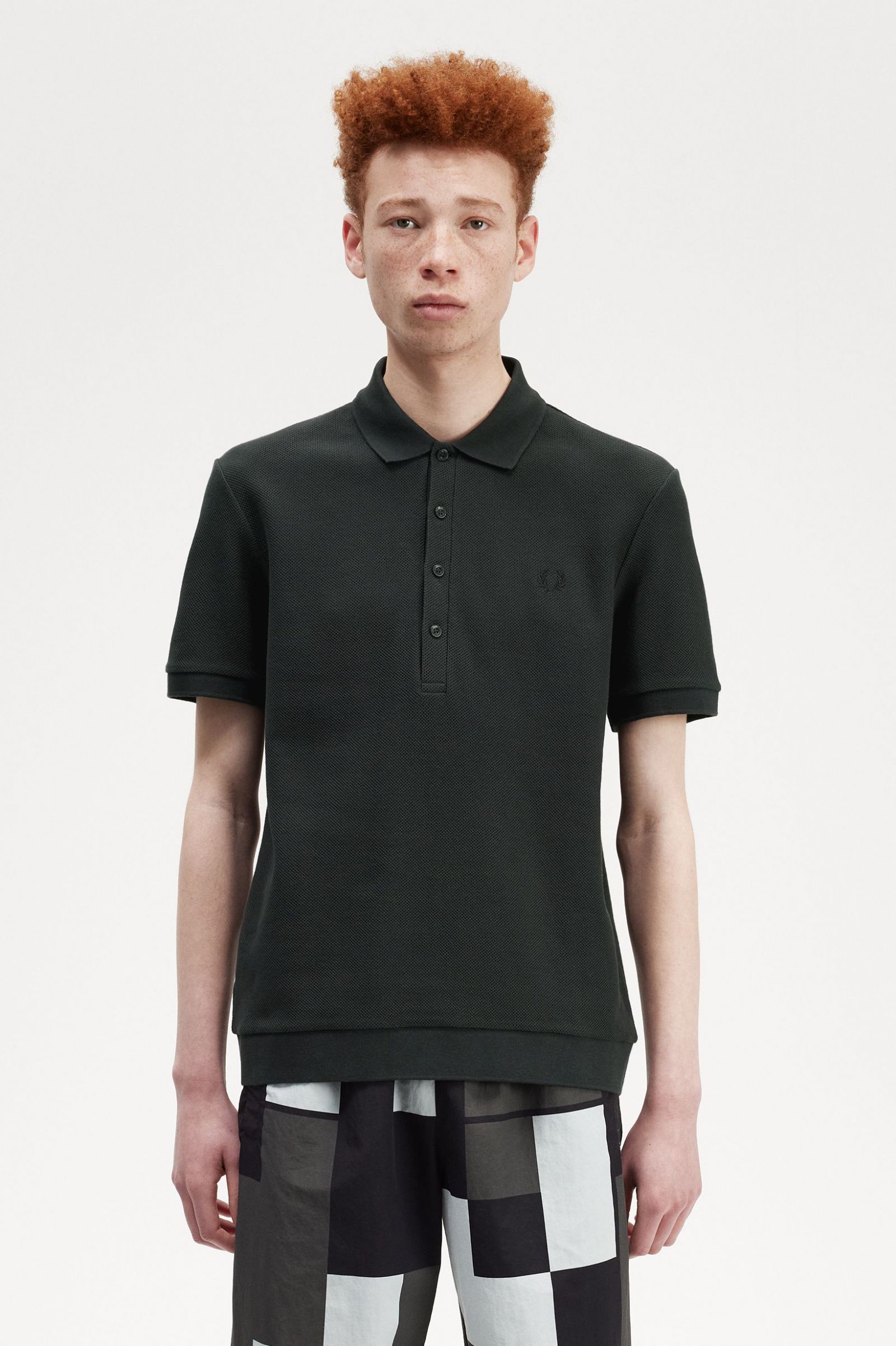 Honeycomb Cotton Polo Shirt - Night Green | Men's Polo Shirts | Short ...