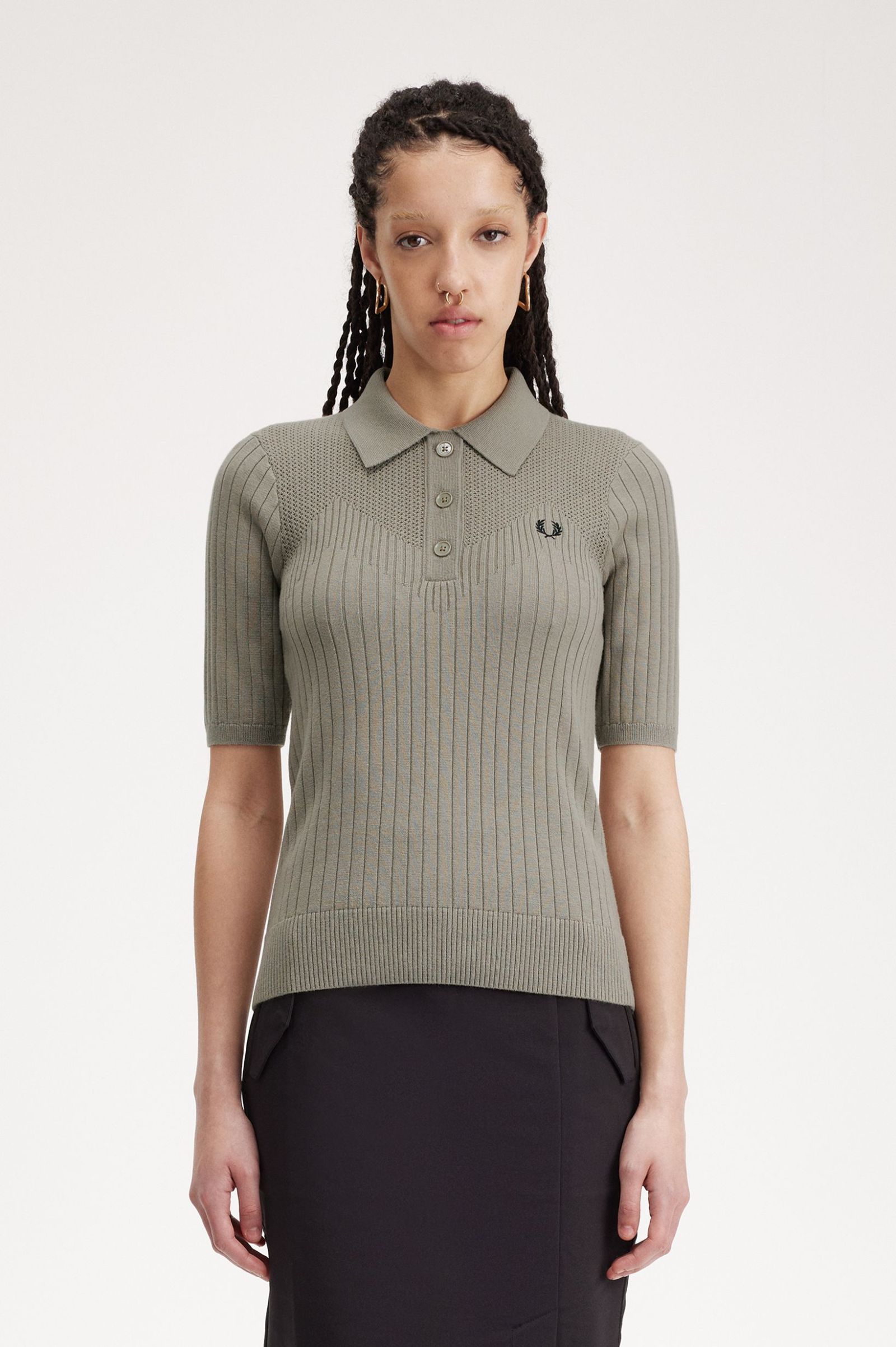 Pointelle Detail Knitted Shirt - Warm Grey | Women's Knitwear