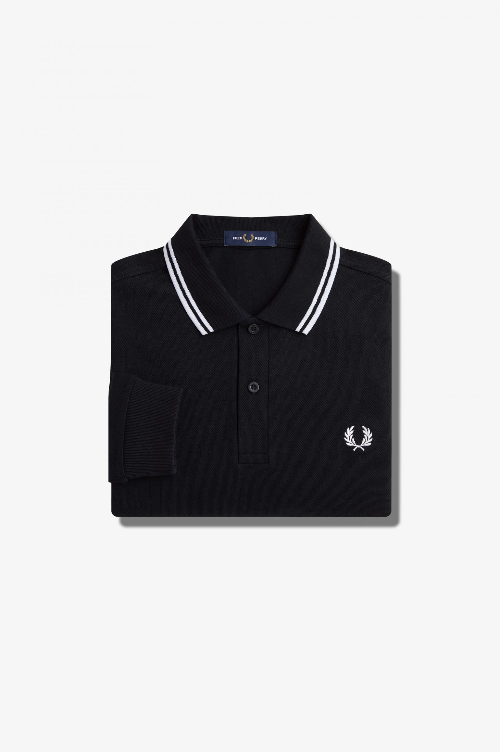 Rave Graphic Long Sleeve Fred Perry Shirt - Black | Men's Polo 