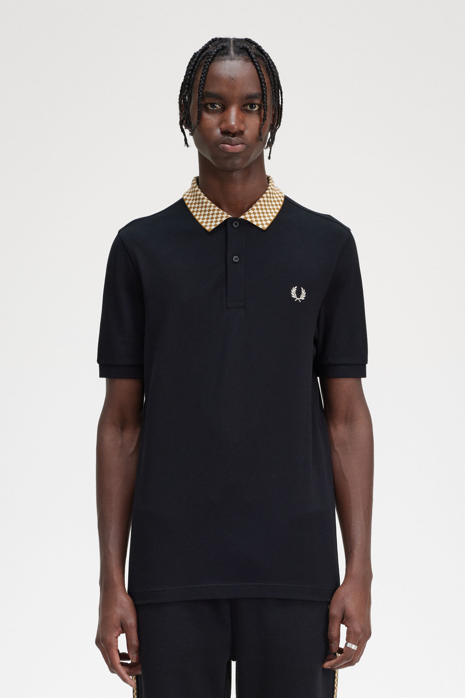 Chequerboard Collar Polo Shirt - Black | Men's Polo Shirts | Short ...