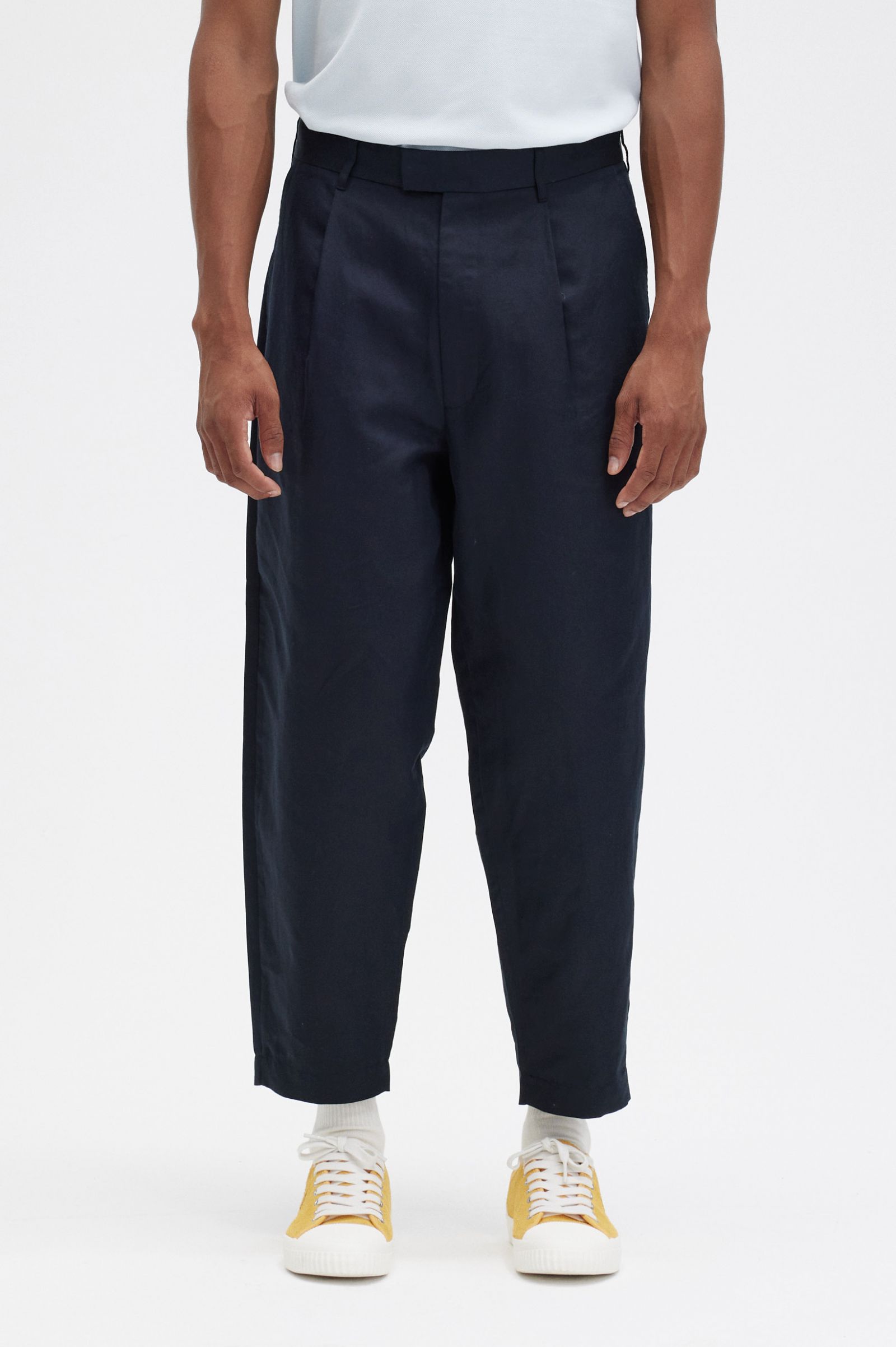 Linen Blend Cropped Trouser - Navy | Men's Trousers | Chinos, Joggers ...