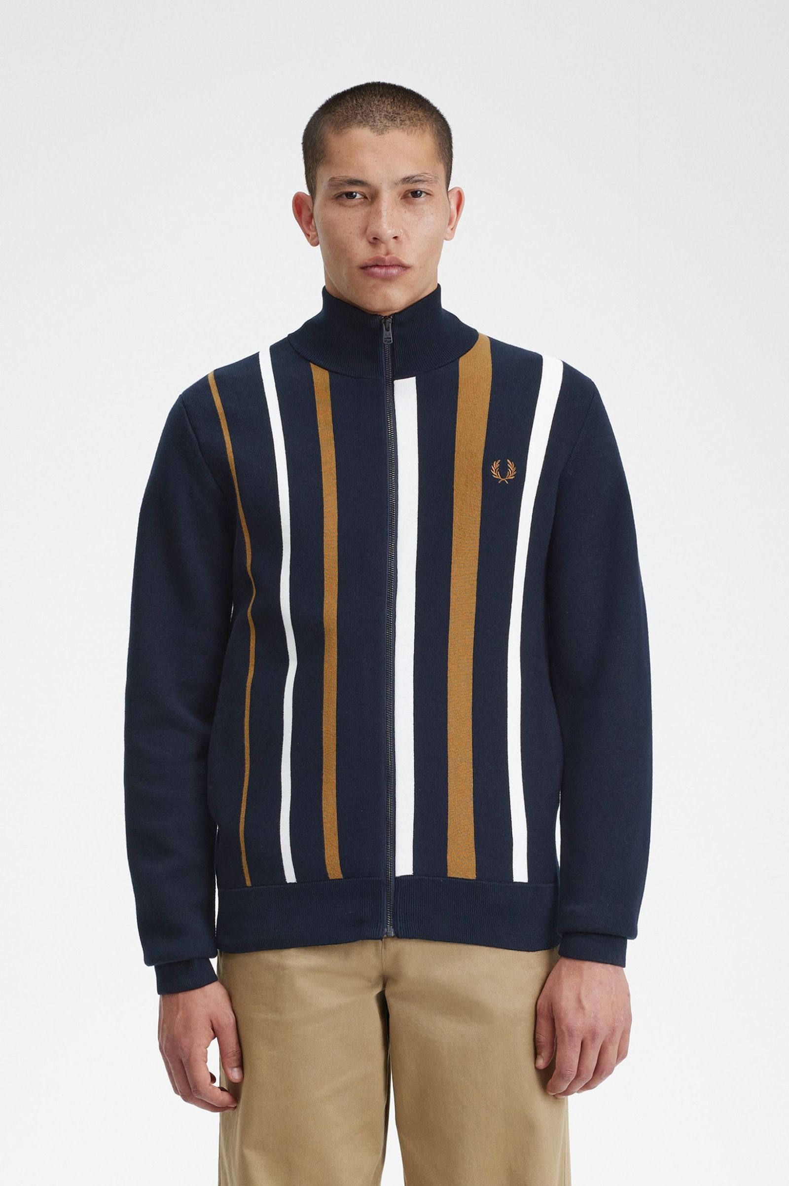 Striped Knitted Track Jacket - Navy, Men's Knitwear
