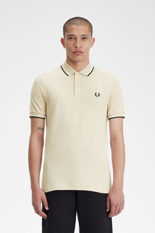 M12 - Light Ecru / Fred Perry Green / Black | The Fred Perry Shirt 