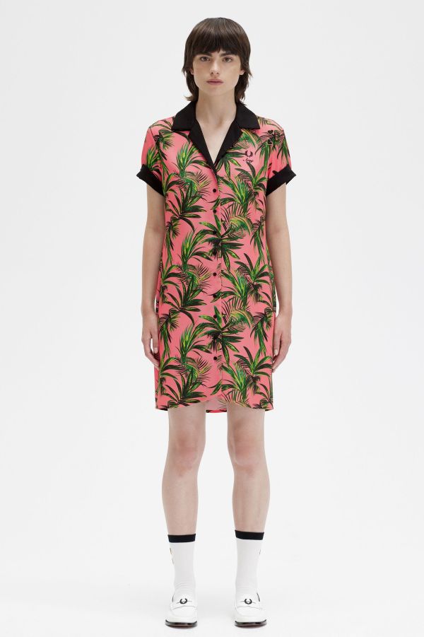 Palm Print Shirt Dress