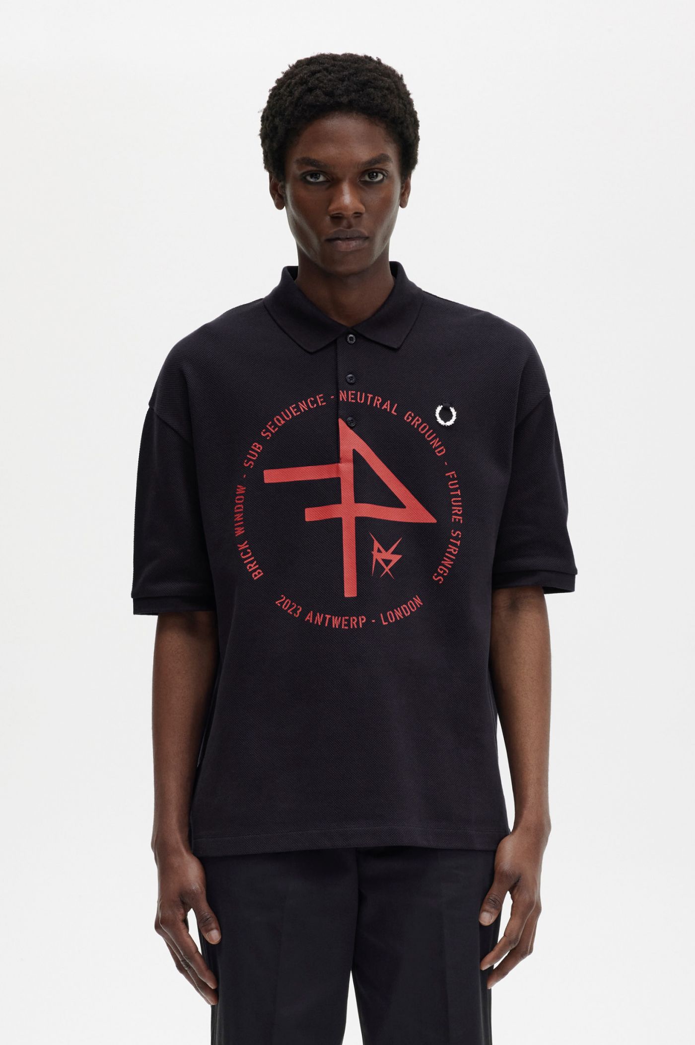 Oversized Printed Polo Shirt - Navy Blue | Raf Simons - Fred Perry