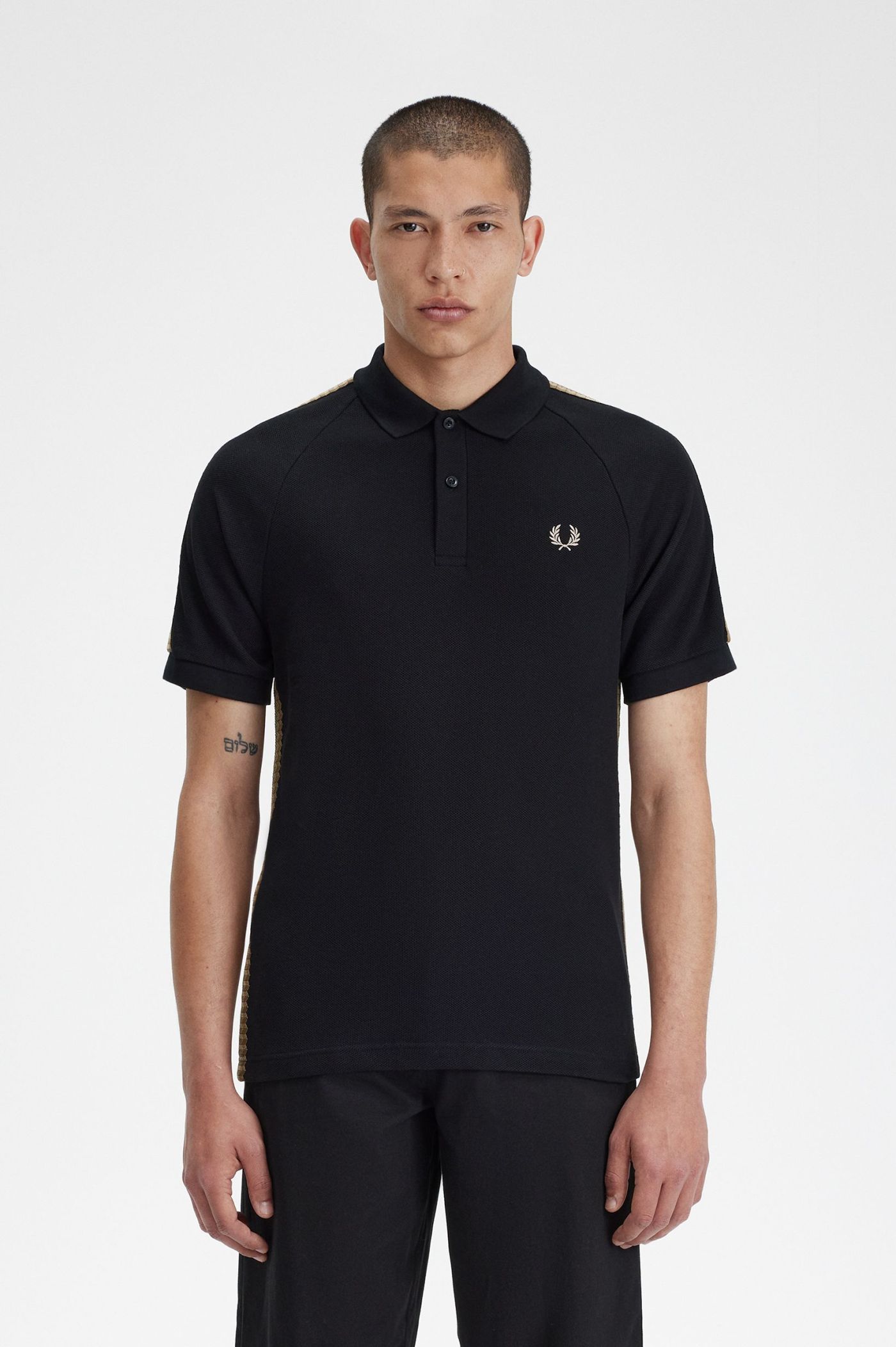 Crochet Taped Polo Shirt - Black | Men's Polo Shirts | Short