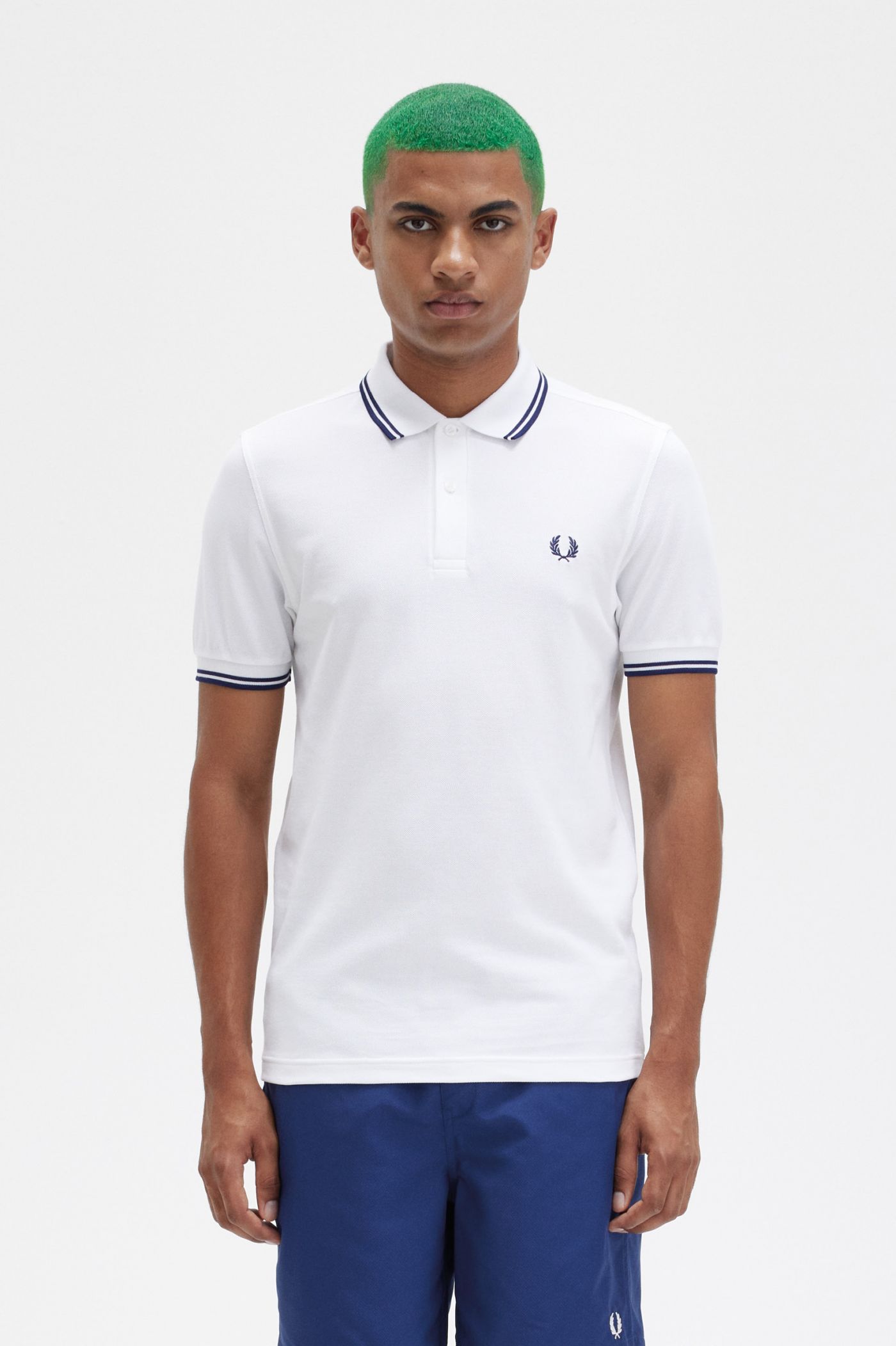 M3600 - White / French Navy / French Navy | The Fred Perry Shirt