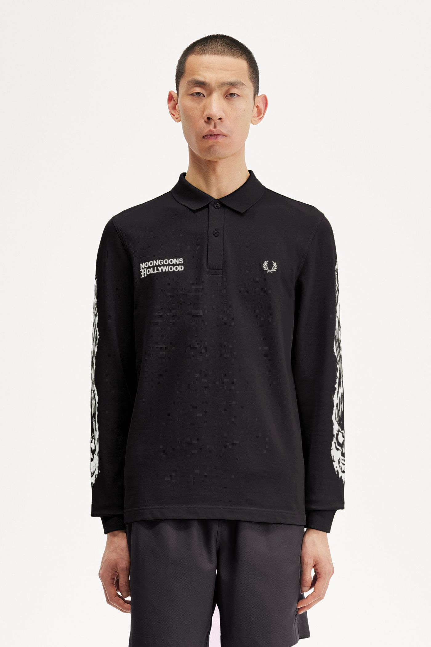 Noongoons Long Sleeve Graphic Polo Shirt - Black | | Fred Perry US