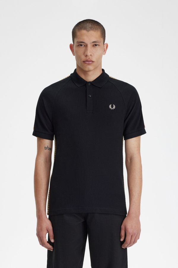 Crepe Piqué Zip Neck Polo Shirt - Black | Men's Polo Shirts 
