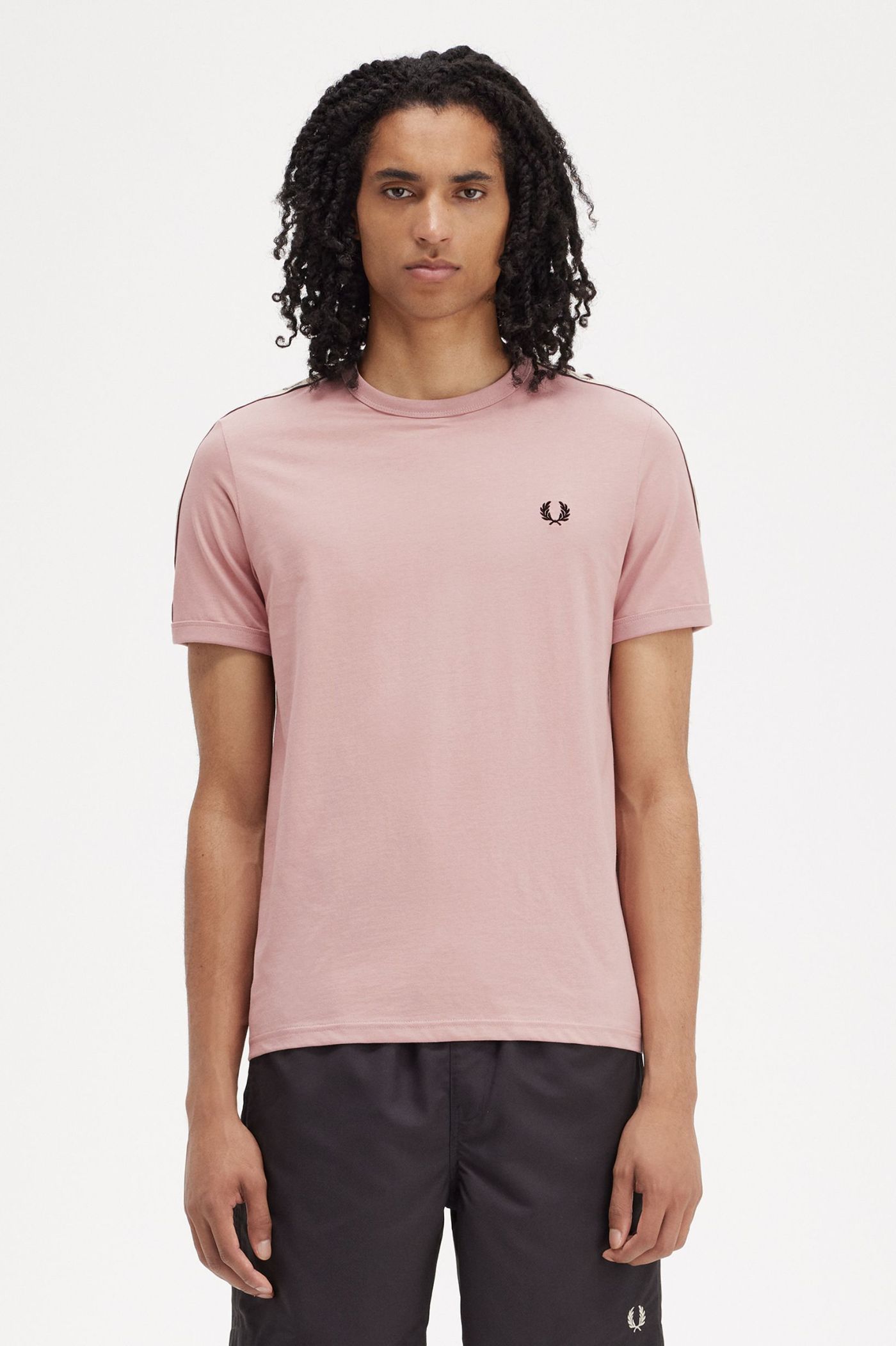 Contrast Tape Ringer T-Shirt - Dusty Rose Pink / Black - Fred Perry